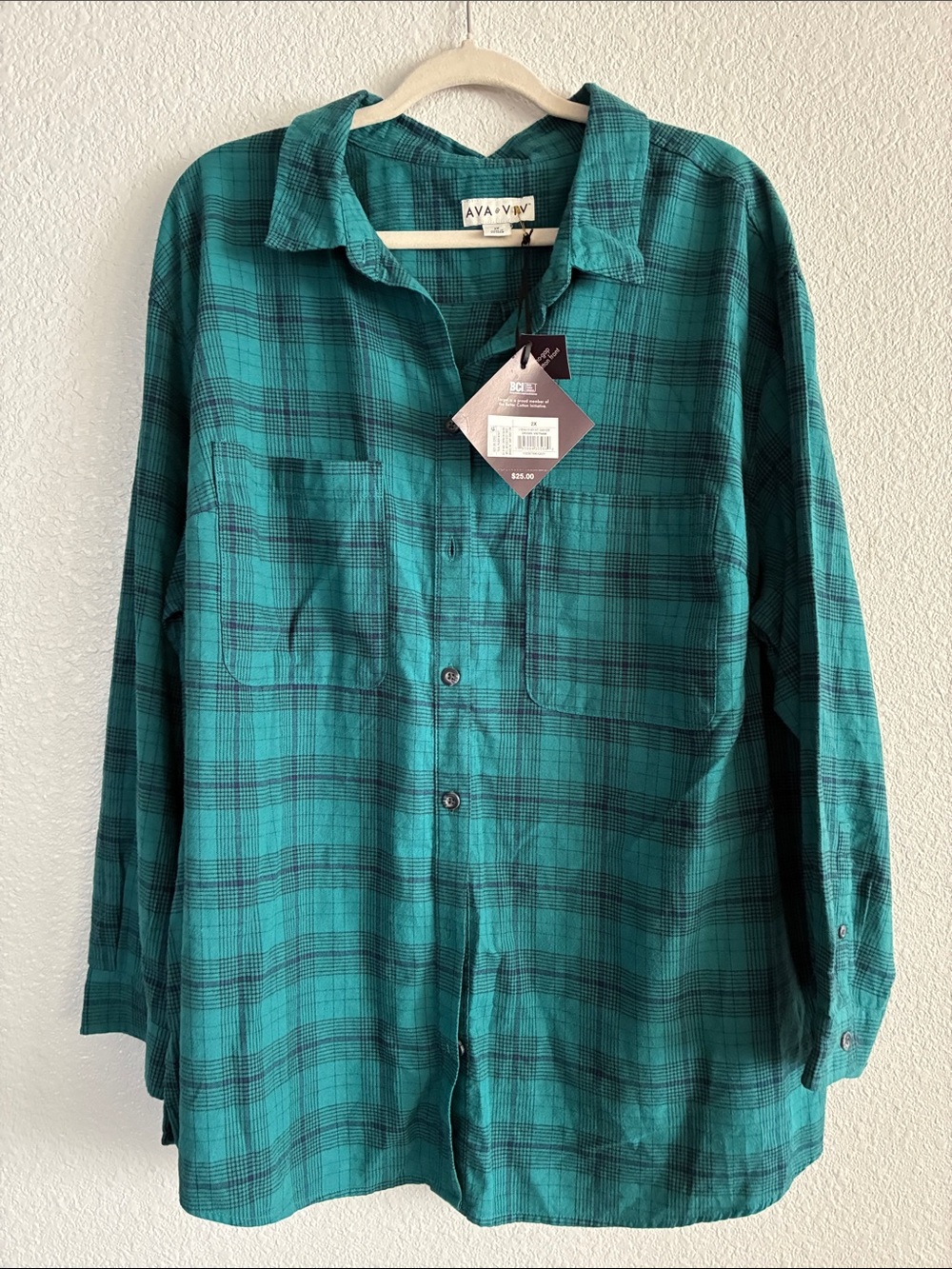 Ava & Viv Teal Plaid Button-Down Shirt for Men